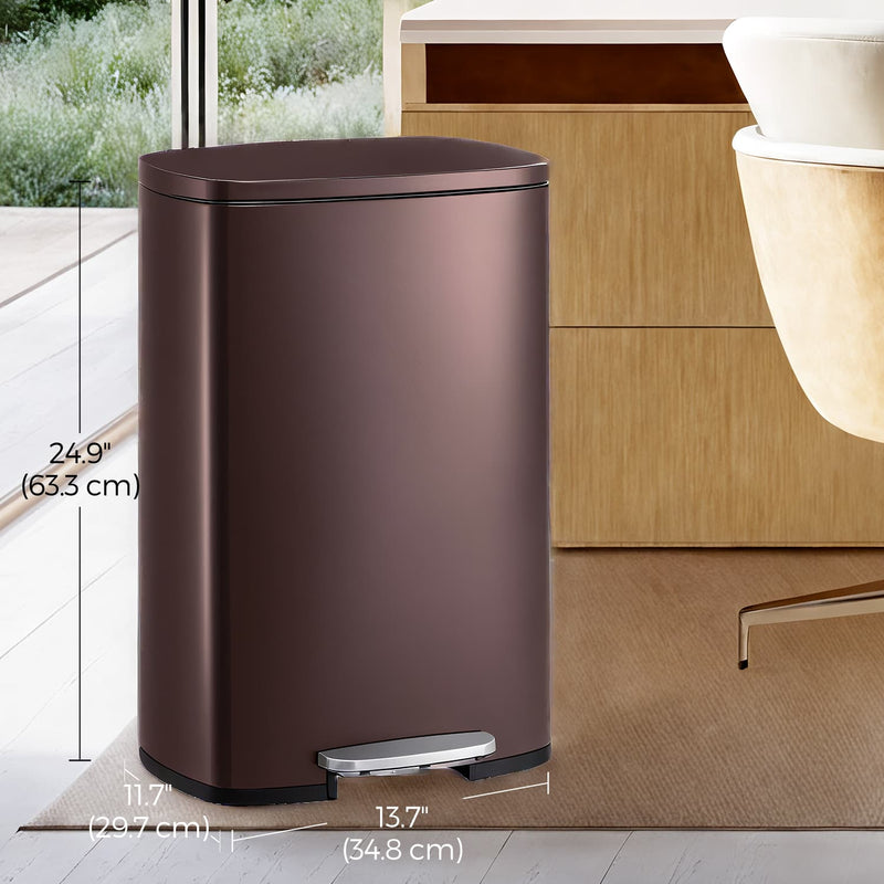 50L Stainless Steel Kitchen Bin with Soft Close Lid and Pedal for Rubbish by Songmics