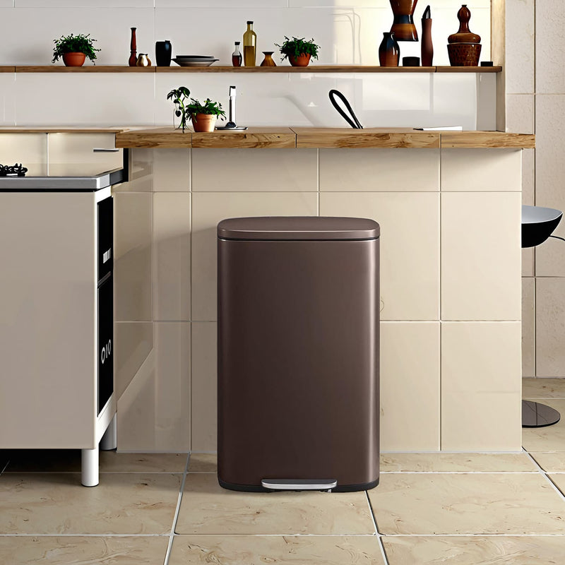 50L Stainless Steel Kitchen Bin with Soft Close Lid and Pedal for Rubbish by Songmics