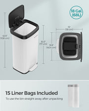 68L Kitchen Rubbish Bin with Soft Close Lid and Inner Bucket for Waste Sorting by Songmics