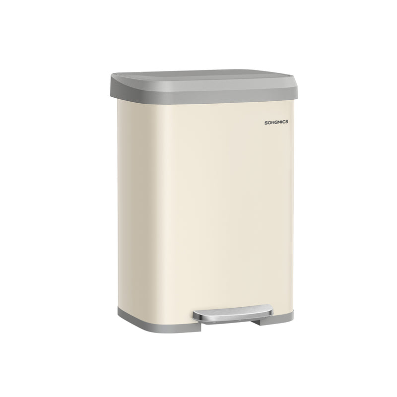 Metal Pedal Bin with Soft Close Lid in Sand Beige and Dove Grey for Rubbish by Songmics