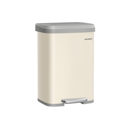 Metal Pedal Bin with Soft Close Lid in Sand Beige and Dove Grey for Rubbish by Songmics