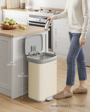 Metal Pedal Bin with Soft Close Lid in Sand Beige and Dove Grey for Rubbish by Songmics