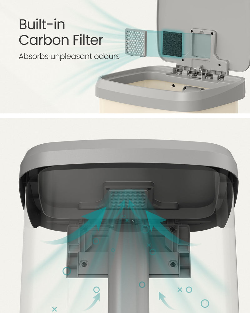Metal Pedal Bin with Soft Close Lid in Sand Beige and Dove Grey for Rubbish by Songmics