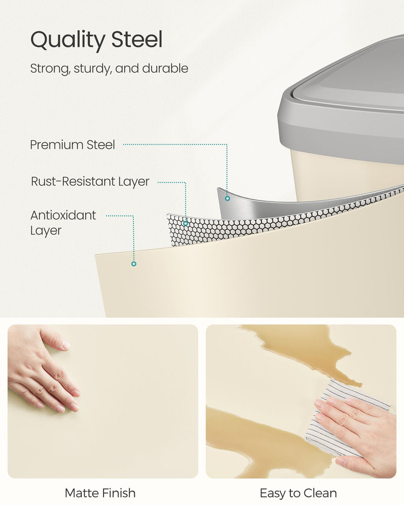 Metal Pedal Bin with Soft Close Lid in Sand Beige and Dove Grey for Rubbish by Songmics