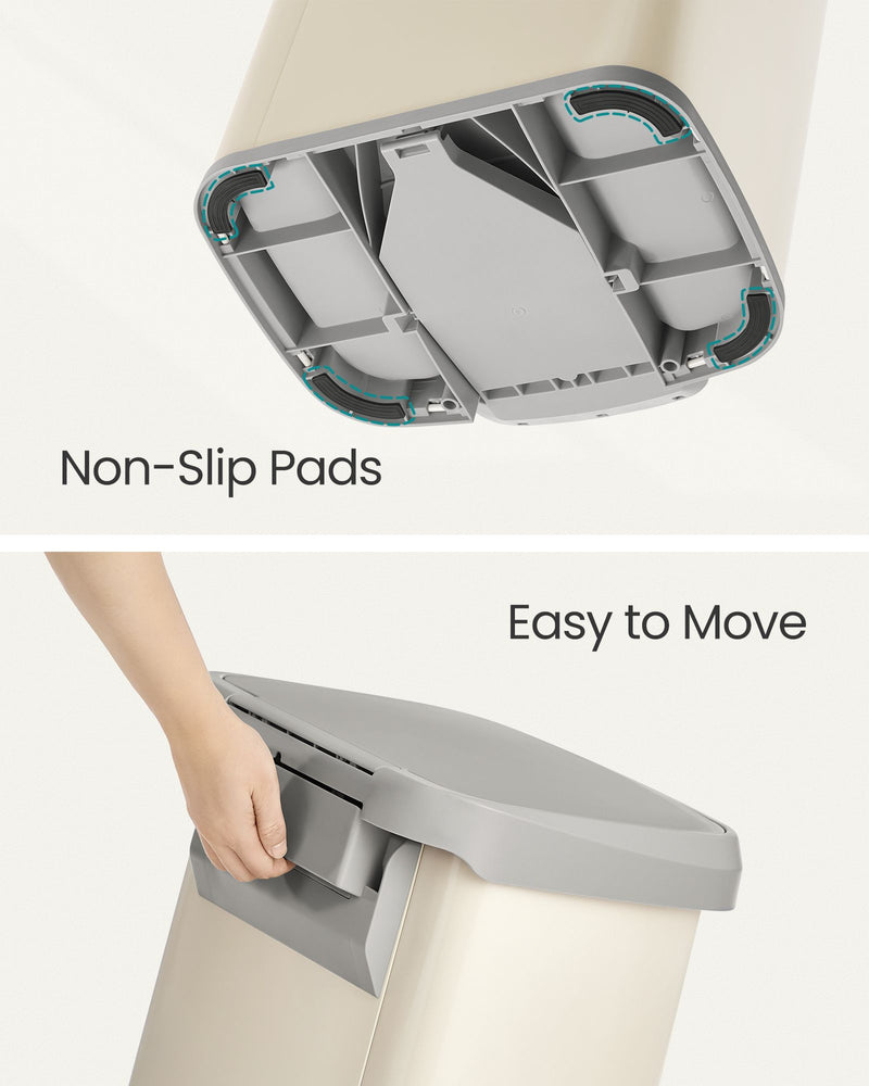 Metal Pedal Bin with Soft Close Lid in Sand Beige and Dove Grey for Rubbish by Songmics