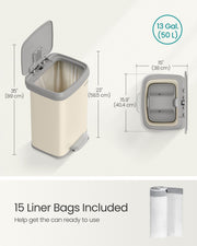 Metal Pedal Bin with Soft Close Lid in Sand Beige and Dove Grey for Rubbish by Songmics
