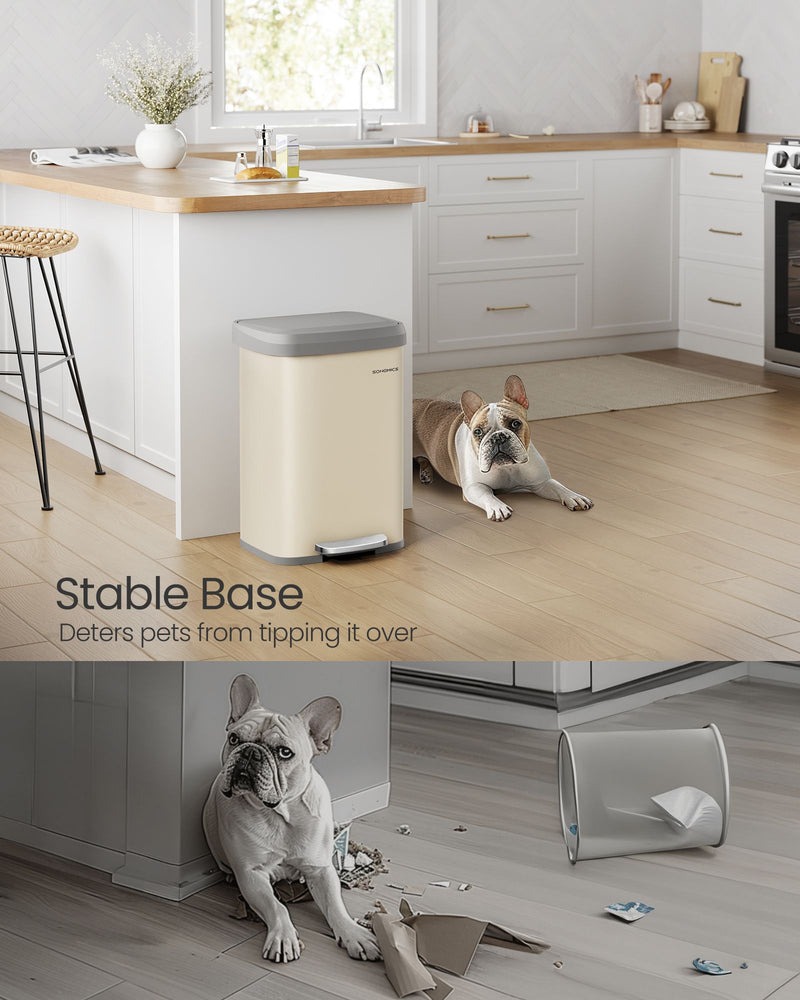 Metal Pedal Bin with Soft Close Lid in Sand Beige and Dove Grey for Rubbish by Songmics