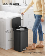50L Kitchen Rubbish Bin with Lid and Pedal for Waste Disposal by Songmics