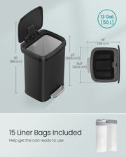 50L Kitchen Rubbish Bin with Lid and Pedal for Waste Disposal by Songmics
