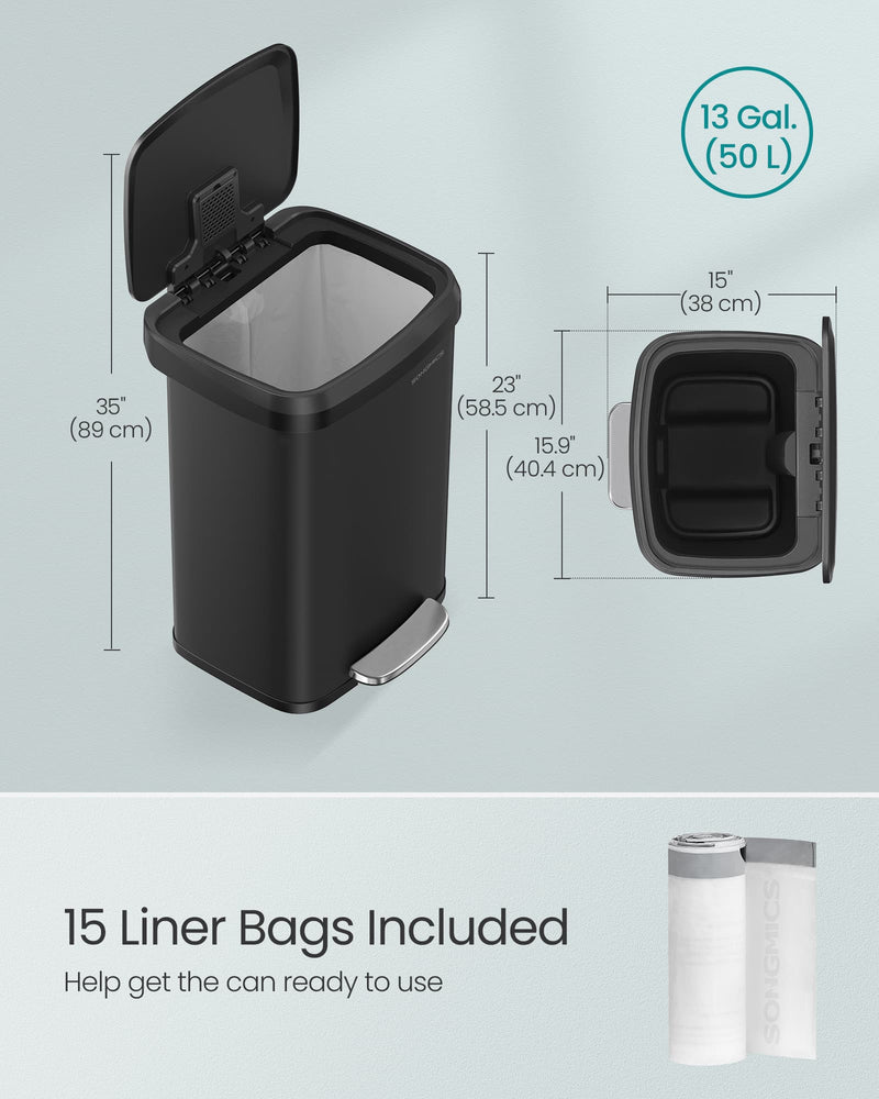 50L Kitchen Rubbish Bin with Lid and Pedal for Waste Disposal by Songmics
