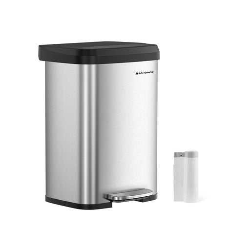 50L Kitchen Rubbish Bin with Pedal and Soft Close Lid in Stainless Steel by Songmics
