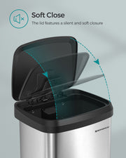 50L Kitchen Rubbish Bin with Pedal and Soft Close Lid in Stainless Steel by Songmics