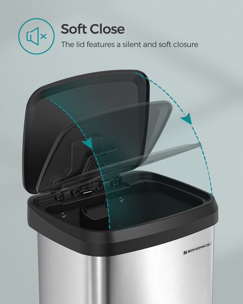 50L Kitchen Rubbish Bin with Pedal and Soft Close Lid in Stainless Steel by Songmics