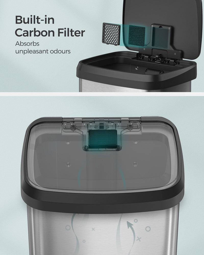 50L Kitchen Rubbish Bin with Pedal and Soft Close Lid in Stainless Steel by Songmics