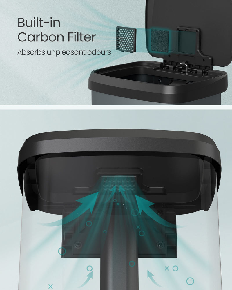 Charcoal Grey and Black Metal Pedal Bin with Soft Close Lid for Kitchen or Office by Songmics