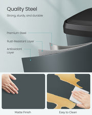 Charcoal Grey and Black Metal Pedal Bin with Soft Close Lid for Kitchen or Office by Songmics