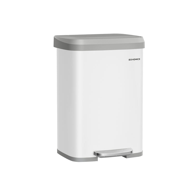 White and Dove Grey Metal Pedal Bin with Lid for Kitchen or Bathroom by Songmics