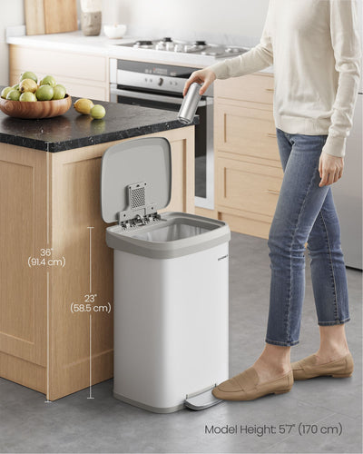 White and Dove Grey Metal Pedal Bin with Lid for Kitchen or Bathroom by Songmics