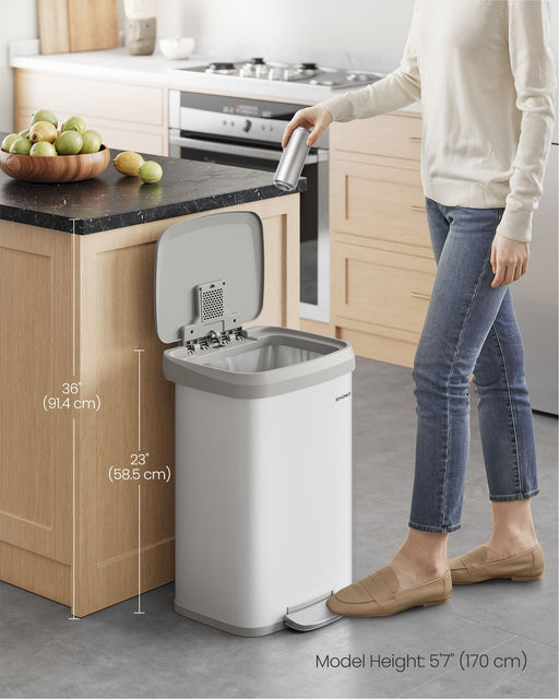 White and Dove Grey Metal Pedal Bin with Lid for Kitchen or Bathroom by Songmics