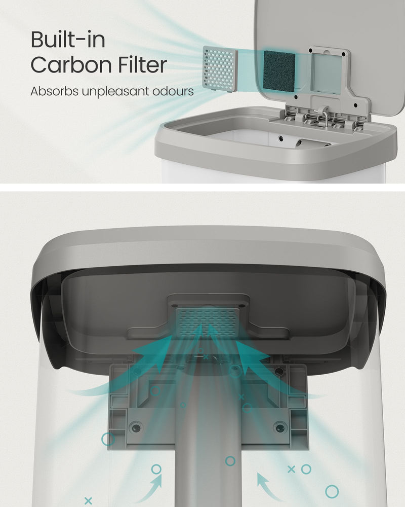 White and Dove Grey Metal Pedal Bin with Lid for Kitchen or Bathroom by Songmics