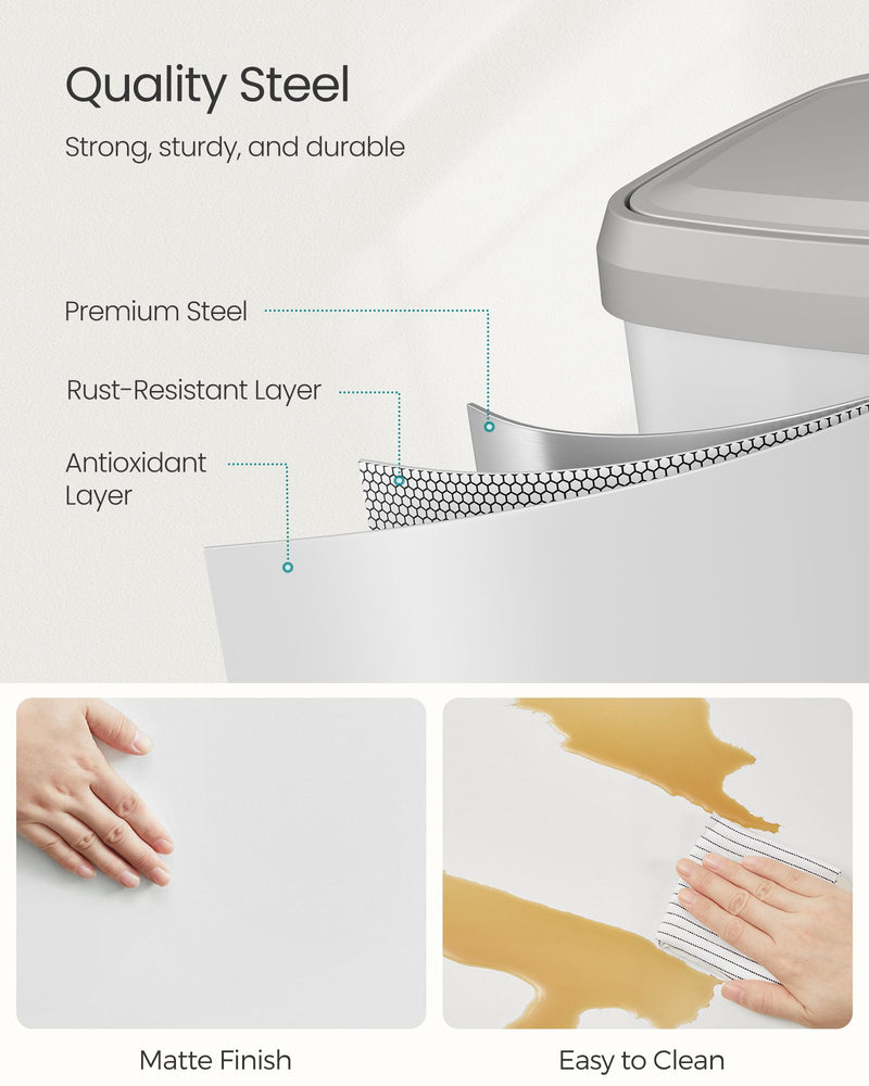 White and Dove Grey Metal Pedal Bin with Lid for Kitchen or Bathroom by Songmics