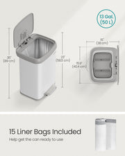White and Dove Grey Metal Pedal Bin with Lid for Kitchen or Bathroom by Songmics
