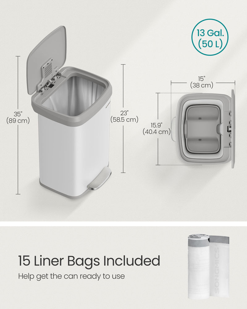 White and Dove Grey Metal Pedal Bin with Lid for Kitchen or Bathroom by Songmics