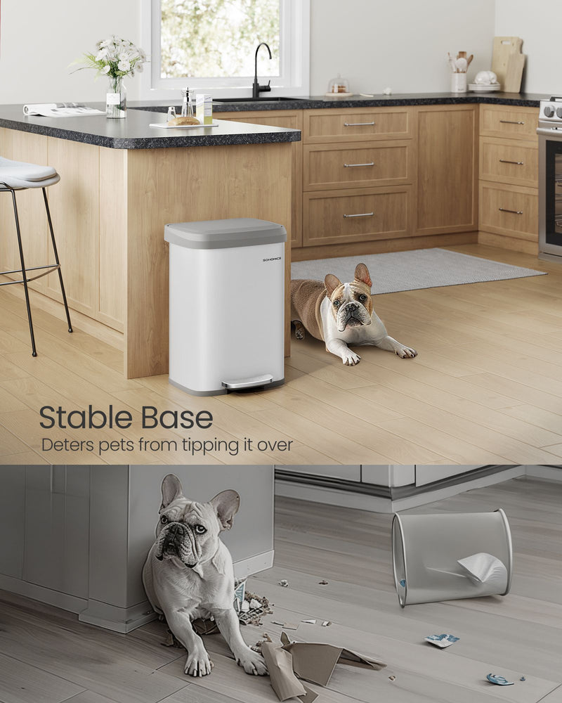 White and Dove Grey Metal Pedal Bin with Lid for Kitchen or Bathroom by Songmics