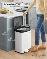 50L Kitchen Rubbish Bin with Soft Close Lid and Pedal in Stainless Steel by Songmics