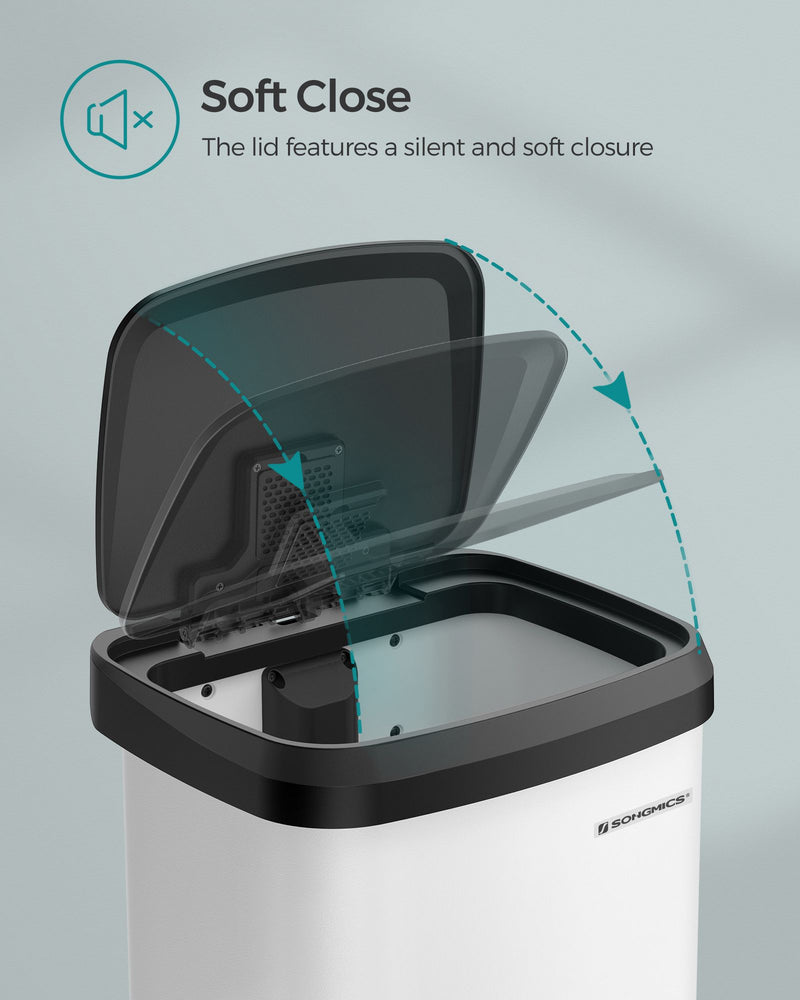 50L Kitchen Rubbish Bin with Soft Close Lid and Pedal in Stainless Steel by Songmics