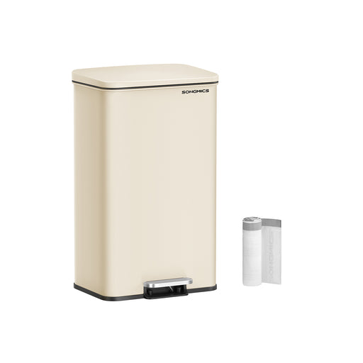 Large Step Pedal Bin with Lid 50L Sand Beige for Kitchen or Office by Songmics