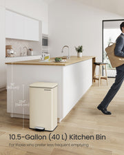 Large Step Pedal Bin with Lid 50L Sand Beige for Kitchen or Office by Songmics