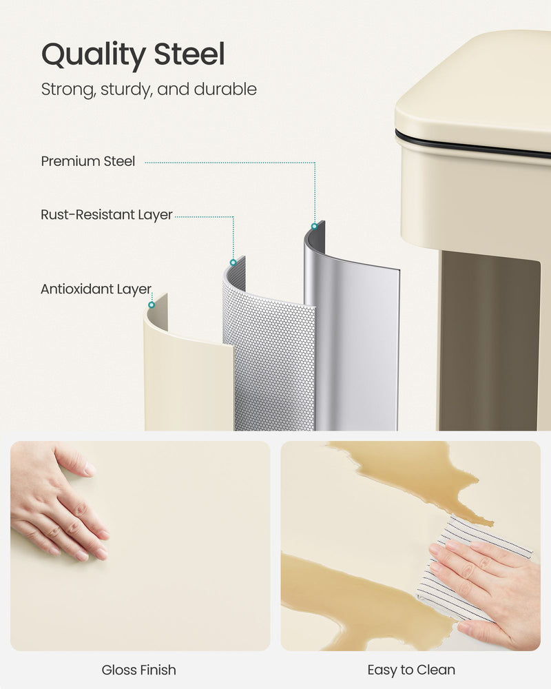 Large Step Pedal Bin with Lid 50L Sand Beige for Kitchen or Office by Songmics