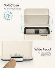 Large Step Pedal Bin with Lid 50L Sand Beige for Kitchen or Office by Songmics