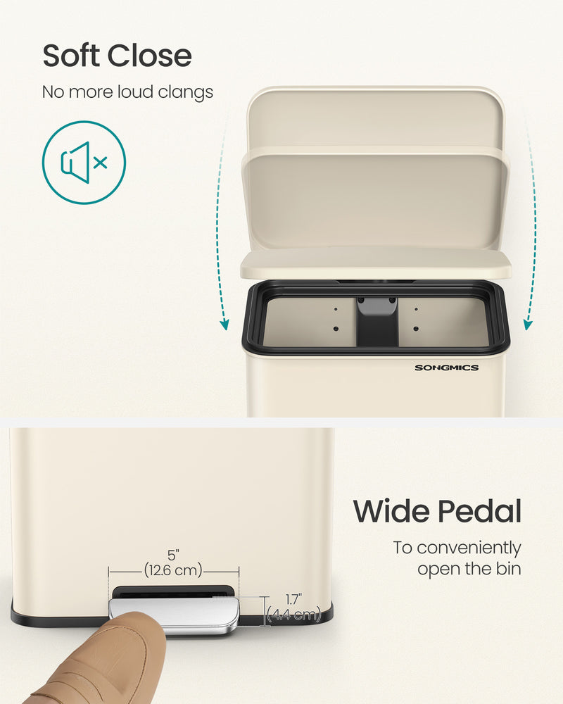 Large Step Pedal Bin with Lid 50L Sand Beige for Kitchen or Office by Songmics