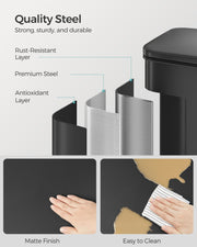 Large 40L Black Steel Kitchen Bin with Soft Close Lid and 15 Liner Bags by Songmics