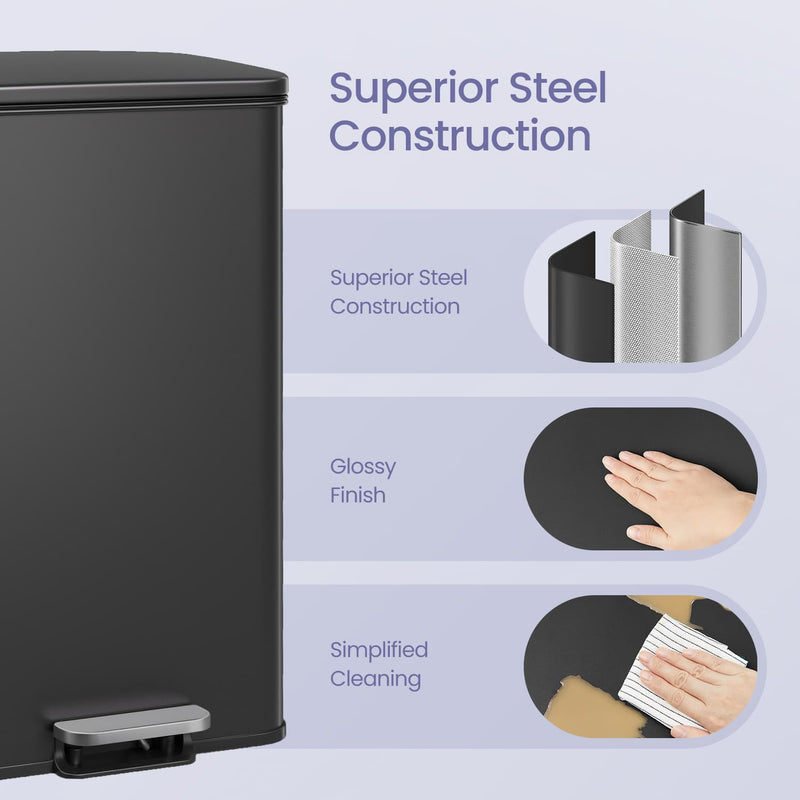 40L Large Rubbish Bin with Soft Close Lid for Kitchen or Office by Songmics