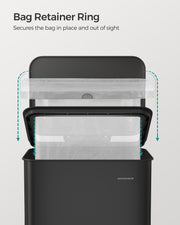 Large 40L Black Steel Kitchen Bin with Soft Close Lid and 15 Liner Bags by Songmics