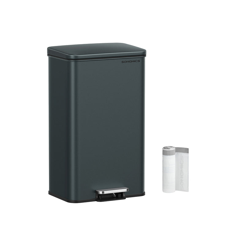 Large Charcoal Grey Rubbish Bin with Lid and Step Pedal for Kitchen or Office by Songmics