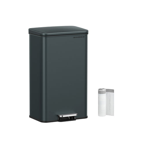 Large Charcoal Grey Rubbish Bin with Lid and Step Pedal for Kitchen or Office by Songmics