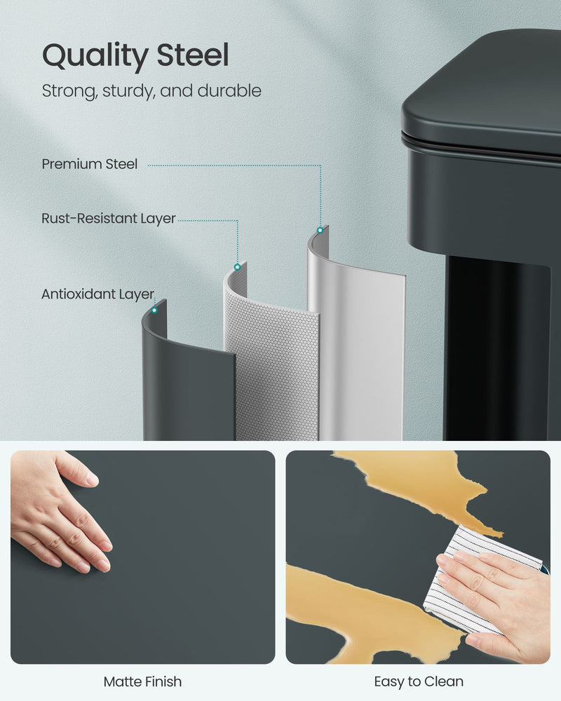 Large Charcoal Grey Rubbish Bin with Lid and Step Pedal for Kitchen or Office by Songmics