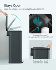 Large Charcoal Grey Rubbish Bin with Lid and Step Pedal for Kitchen or Office by Songmics