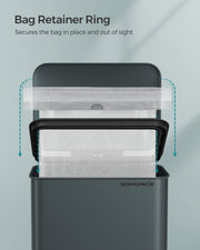 Large Charcoal Grey Rubbish Bin with Lid and Step Pedal for Kitchen or Office by Songmics