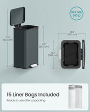 Large Charcoal Grey Rubbish Bin with Lid and Step Pedal for Kitchen or Office by Songmics