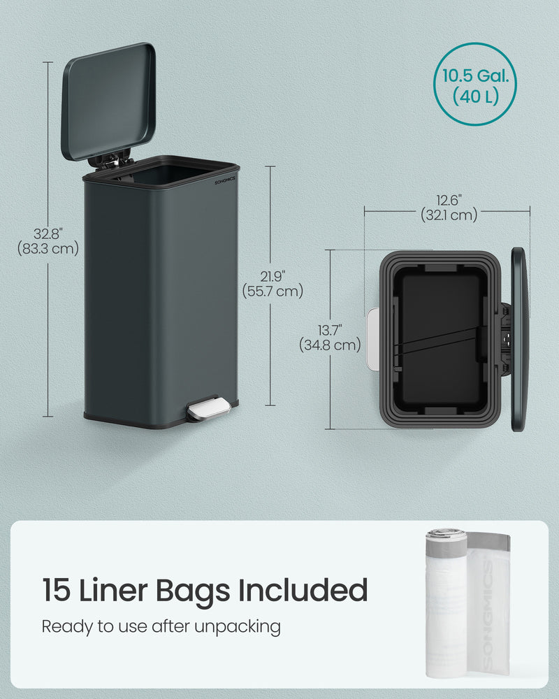 Large Charcoal Grey Rubbish Bin with Lid and Step Pedal for Kitchen or Office by Songmics