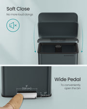 Large Charcoal Grey Rubbish Bin with Lid and Step Pedal for Kitchen or Office by Songmics