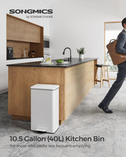40L White Steel Kitchen Bin with Soft Close Lid and 15 Liner Bags by Songmics