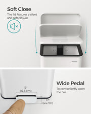 40L White Steel Kitchen Bin with Soft Close Lid and 15 Liner Bags by Songmics