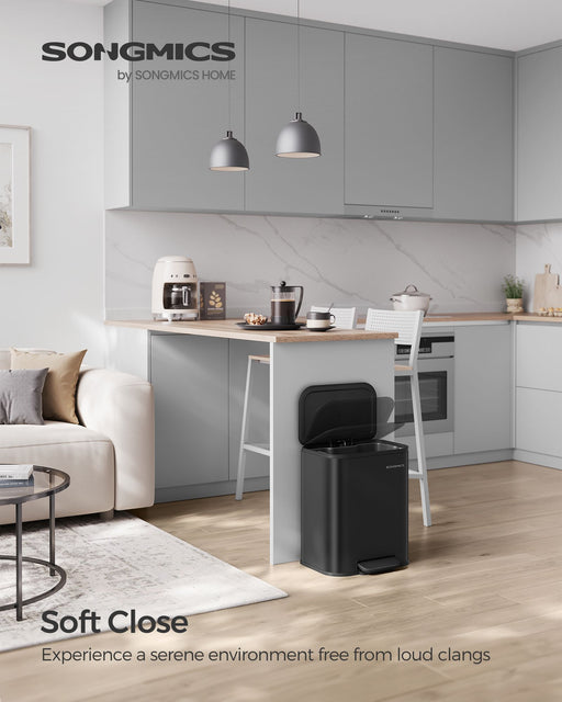 20L Black Kitchen Bin with Wide Non Slip Pedal and Soft Close Lid by Songmics
