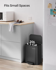 20L Black Kitchen Bin with Wide Non Slip Pedal and Soft Close Lid by Songmics